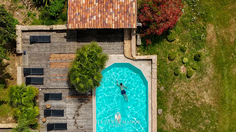 Orangerie - Pool Drone View